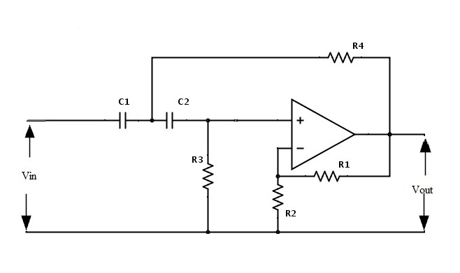 图:二阶有源高通滤波电路